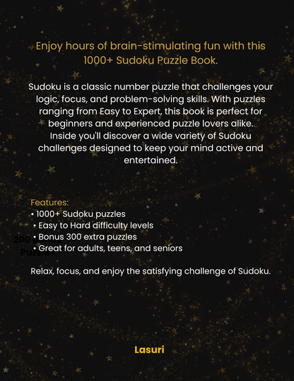 1000+ Sudoku Puzzle Book Plus 300 Bonus